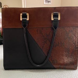 Beautiful large White House Black Market tote in snake skin, suede and leather.